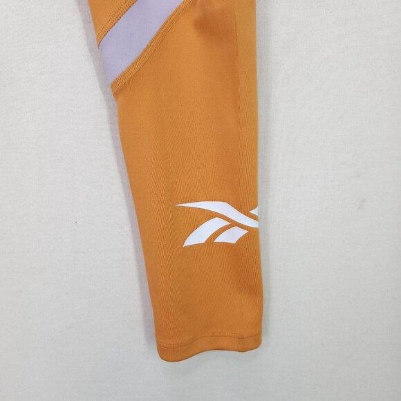 Reebok Women's Tights WOR Big Logo Size Small Workout Comfort Training Orange - Picture 3 of 16